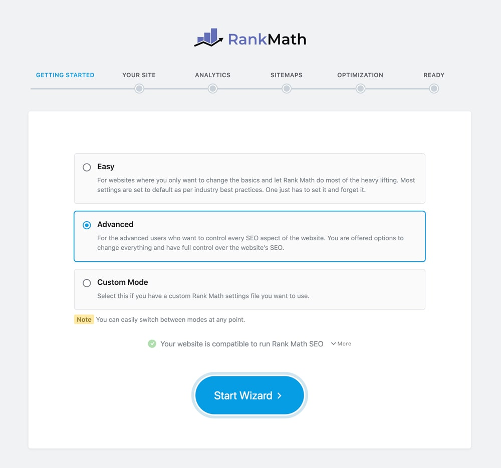Interface de instalação do plugin RankMath