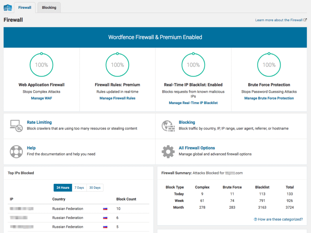 Interface do plugin Wordfence Security